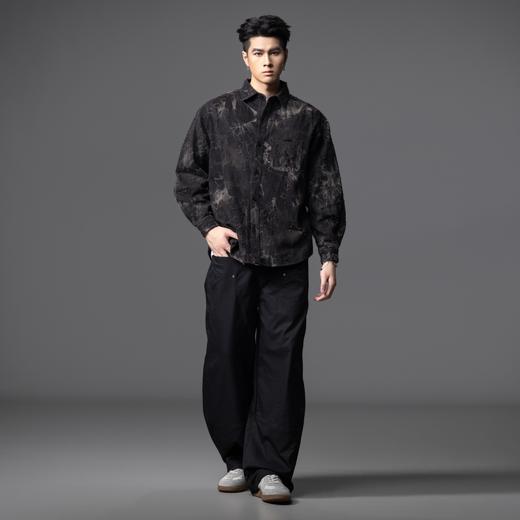 PINLI品立春季新款复古扎染长袖牛仔衬衫男潮牌宽松休闲外套GD253113115 商品图4