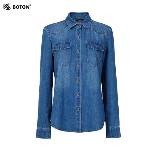 波顿女士秋冬季工装风口袋长袖牛仔衬衫LS033324 商品图5