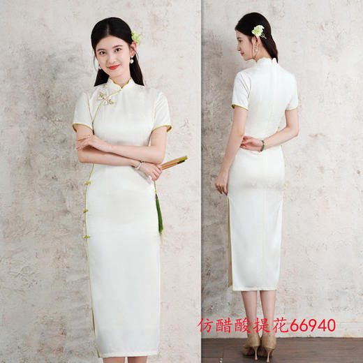 GX纯色仿醋酸提花高级感旗袍2025初秋新款复古国风年轻款旗袍连衣裙 商品图2