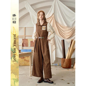 两三事梵高文艺 焦糖漫想 2025冬季新款向日葵贴布绣系带连体裤女