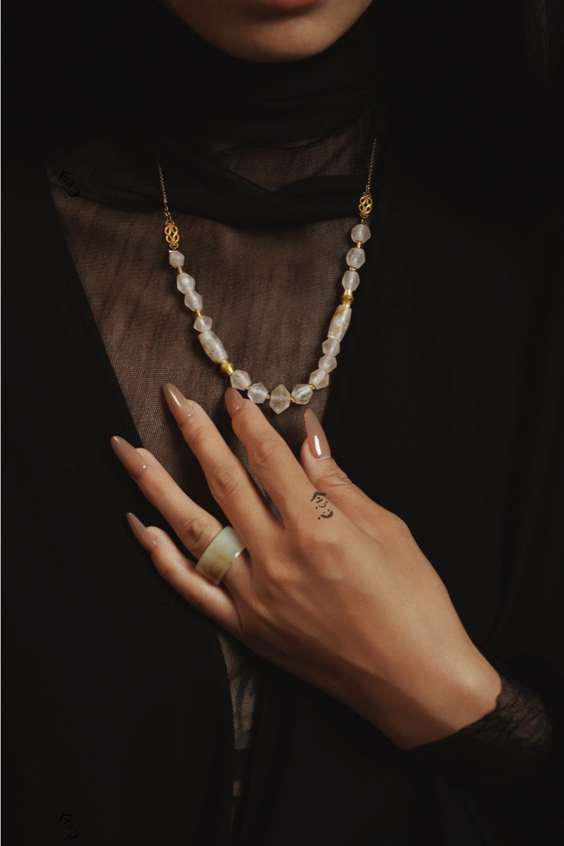 春秋老水晶18k金铜钱项链