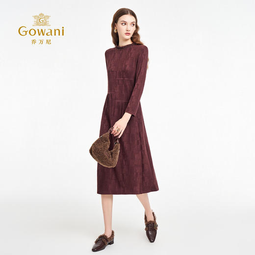 乔万尼2025秋新品美学设计复古小立领A型收腰连衣裙ED3E296 商品图3