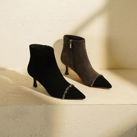 Westory2025年冬季尖头高跟小香风拼接优雅短靴S25DS85891