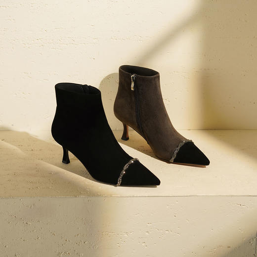 Westory2025年冬季尖头高跟小香风拼接优雅短靴S25DS85891 商品图0