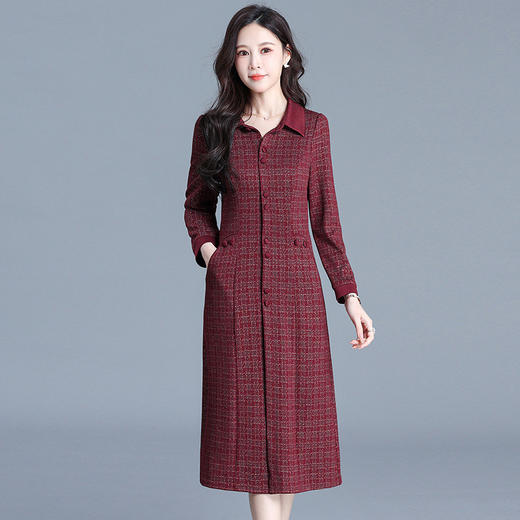 QYM 725022-Y时尚气质连衣裙衬衣领格纹裙厚款休闲裙 商品图1