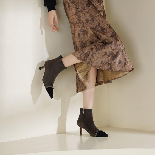 Westory2025年冬季尖头高跟小香风拼接优雅短靴S25DS85891 商品图2