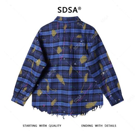 80286SDSA秋冬新款痞帅男装美式泼墨流苏设计纽扣翻领长袖衬衫百搭宽松 商品图4