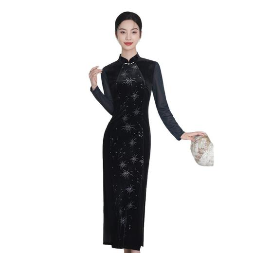 GX早秋新款丝绒长袖旗袍2025新款时尚改良新中式复古女装高级感旗袍 商品图4