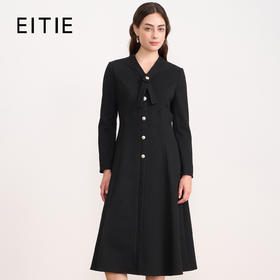 EITIE爱特爱V领蝴蝶结复古优雅金葱A字长袖连衣裙2025秋冬新款D2507921