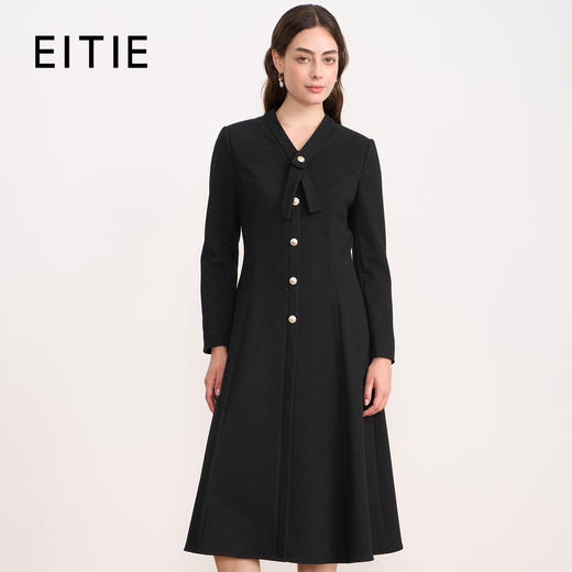 EITIE爱特爱V领蝴蝶结复古优雅金葱A字长袖连衣裙2025秋冬新款D2507921 商品图0