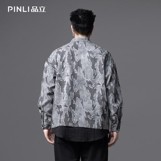 PINLI品立春季新款设计感割花长袖衬衫宽松拼接休闲男衬衣潮B253113057 商品图2