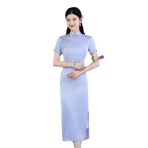 GX纯色仿醋酸提花小个子年轻款旗袍2025初秋新款中式高级感旗袍礼服 商品图4