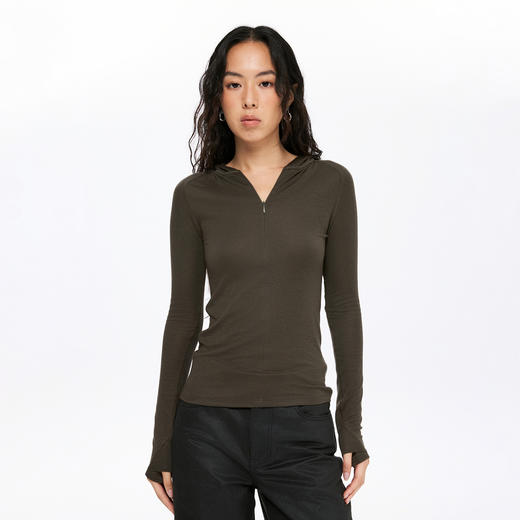 oneup羊毛半拉链连帽修身长袖 商品图2