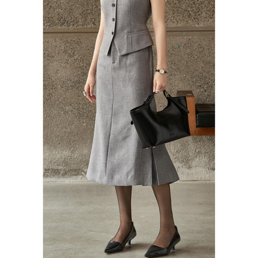 剩M/XL 米思阳2026春季新款通勤风高级灰高腰直筒压褶裙摆羊毛混纺半身裙女4858 商品图1