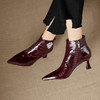 【预售5天】精致时尚秋冬软皮尖头瘦瘦靴新款细跟女靴子焦糖色高跟短靴女MBJR&5610 商品缩略图1