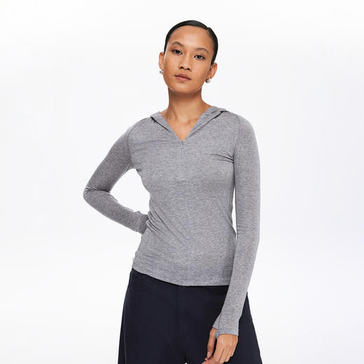 oneup羊毛半拉链连帽修身长袖 商品图1