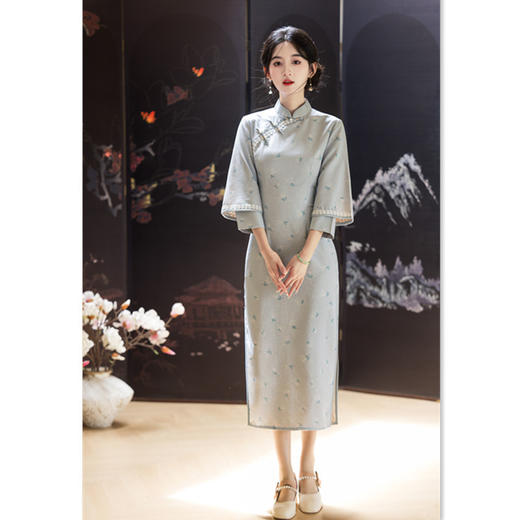 GX淑女范倒大袖旗袍2025秋季新款日常穿改良新中式气质连衣裙 商品图3