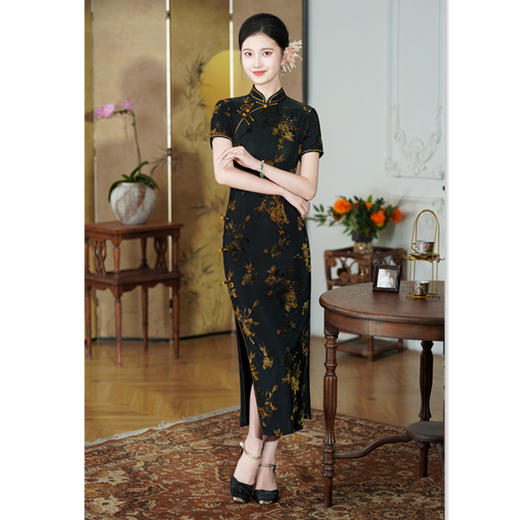 GX老上海复古中国风冰花绒长款高级感婚宴旗袍2025初秋新款大码旗袍 商品图2