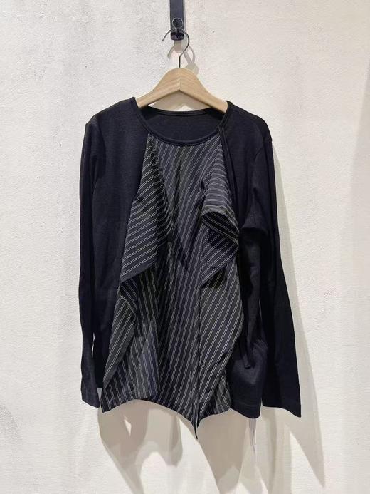 女款条纹拼接长袖T恤 商品图0