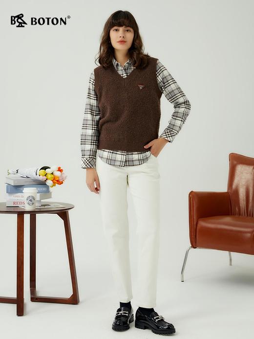 波顿女士秋冬季 马甲 绵羊毛圈圈纱 V 领慵懒柔糯轻暖宽松款LU106323 商品图1