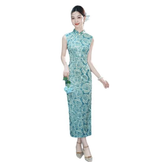 GX港风中式长款丝绒无袖旗袍2025秋新款年轻女士修身气质旗袍连衣裙 商品图4