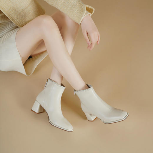 Westory2025年冬季方头粗跟羊皮简约百搭短靴S25DS85911 商品图6