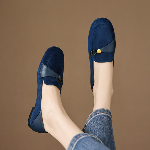 【预售5天】乐福鞋女中跟新款春秋季复古圆头单鞋女粗跟拼接小皮鞋JBL&JBL25-165 商品图3