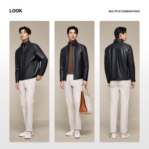 【高端系列/轻薄山羊皮/85鹅绒】柒牌立领商务厚款防风真皮皮衣男129J70630 商品图2