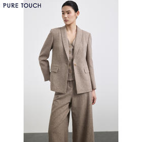 PURE TOUCH女装 25秋冬羊毛混纺西装外套钢花呢收腰简约通勤西服