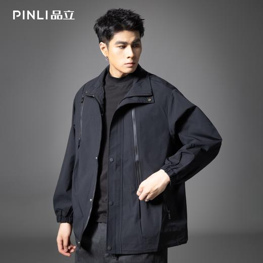 PINLI品立2025秋季新款潮牌立领夹克男宽松休闲百搭工装外套上衣GD253104003 商品图3