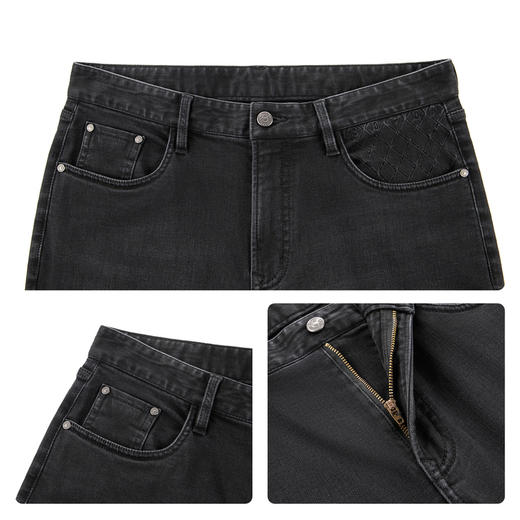 【含羊绒】柒牌男装水洗牛仔裤2025冬季直筒抗皱耐磨弹力牛仔长裤129H71360 商品图3