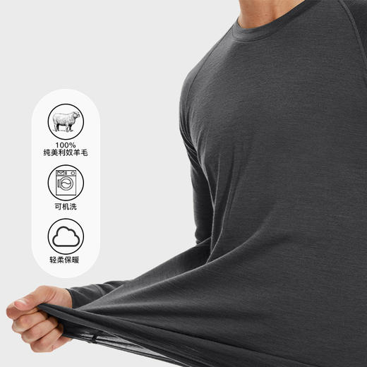 IGUANA可机洗新品男式美利奴羊毛长袖T恤速干户外徒步深麻灰色 商品图0