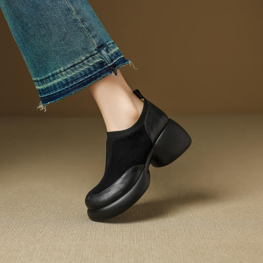 【预售5天】英伦风厚底防水台小皮鞋粗跟乐福鞋新款秋季高跟圆头单鞋168XY&1681401 商品图4