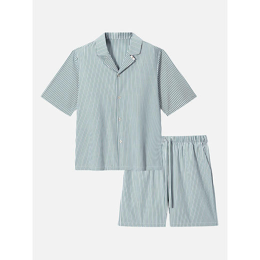 GXG男士家居服 清新绿色条纹短袖短裤睡衣套装男 25年春夏新品 商品图4