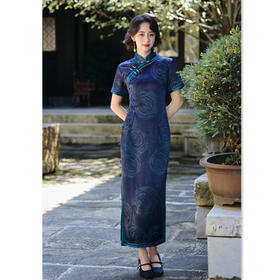 SYK5825188老上海军阀阔太太长款旗袍2025秋季新款复古中国风长款短袖旗袍裙