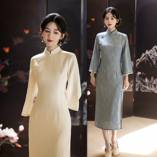 GX现代时尚改良新中式长款倒大袖旗袍2025秋季新款七分袖旗袍连衣裙 商品图0