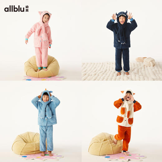 *清仓* allblu幼岚【小毛怪】儿童家居服女童男童24冬新款双面舒棉绒套装 商品图1
