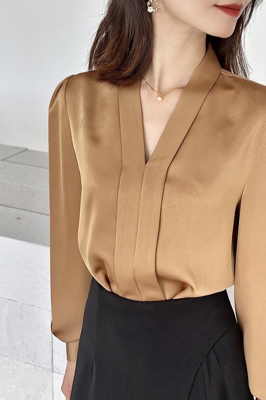 Le Malene 金棕色气质光泽感衬衣上衣 18723 商品图2