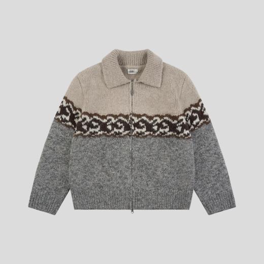 GOODBAI 916 logo提花撞色花纹翻领拉链毛织外套 商品图2