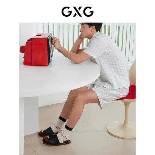 GXG男士家居服 清新条纹短袖睡衣套装男 25年春夏新品 商品图3