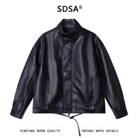 SDSA男士秋冬新款痞帅男装潮牌拉链口袋拉链立领皮衣夹克百搭宽松