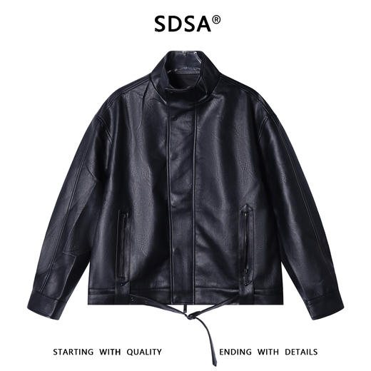 SDSA男士秋冬新款痞帅男装潮牌拉链口袋拉链立领皮衣夹克百搭宽松 商品图0