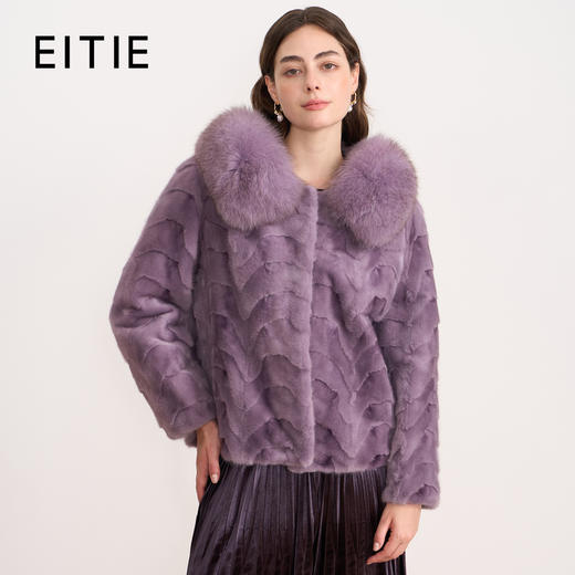 EITIE爱特爱奢华毛领保暖显瘦短款紫色水貂毛皮草外套2025冬新款D2593915X 商品图0