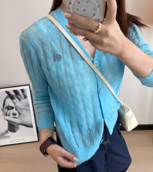 SW笑脸山羊绒水蓝针织开衫090506 商品图8