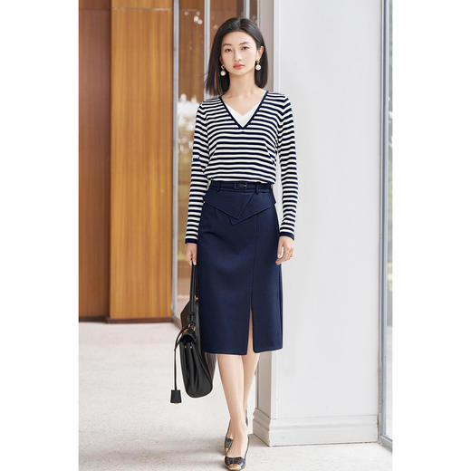 剩S 假两件条纹针织衫 海魂风慵懒小衫 亲肤纱线 米思阳2026春季新款休闲感领口舒适上衣女5077 商品图4