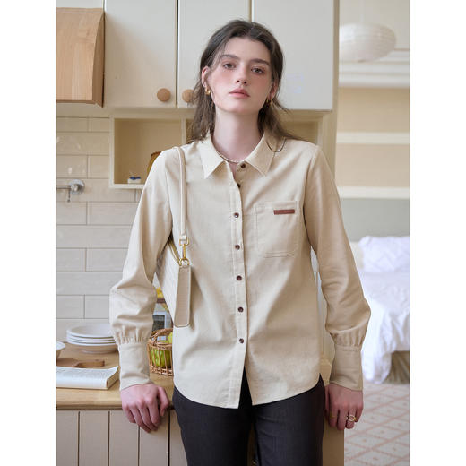 SimpleRetro法式复古百搭灯芯绒衬衫女上衣 商品图3