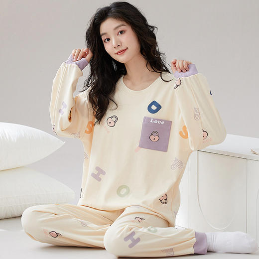 秋季带胸垫睡衣女长袖长裤免穿文胸家居服套装免穿文胸居家可外穿 商品图5