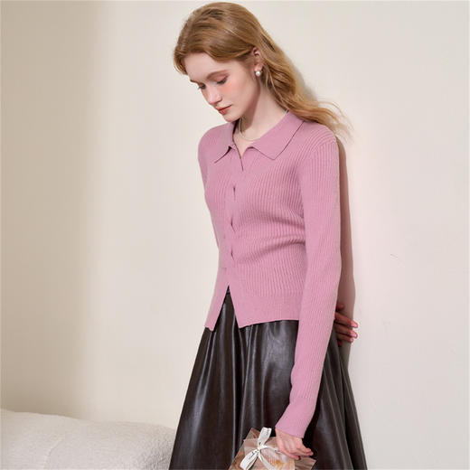 经典百搭基础款翻领长袖毛衣女设计感不规则软糯上衣V3642530 商品图5