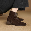 【预售5天】法式复古小踝靴系带秋冬新款磨砂皮短靴女翻毛皮马丁靴粗跟瘦瘦靴SP&X1528 商品缩略图3