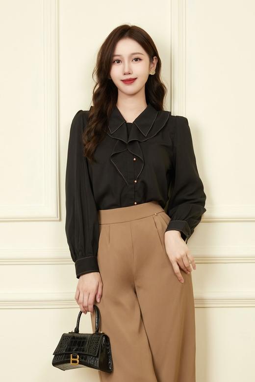 Le Malene 黑色气质优雅花边领衬衣 18731 商品图0